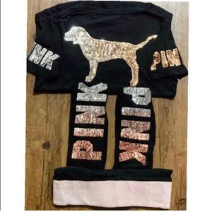 VS PINK OMBRÉ BLING TSHIRT/ YOGA LEGGINGS OUTFIT SET S